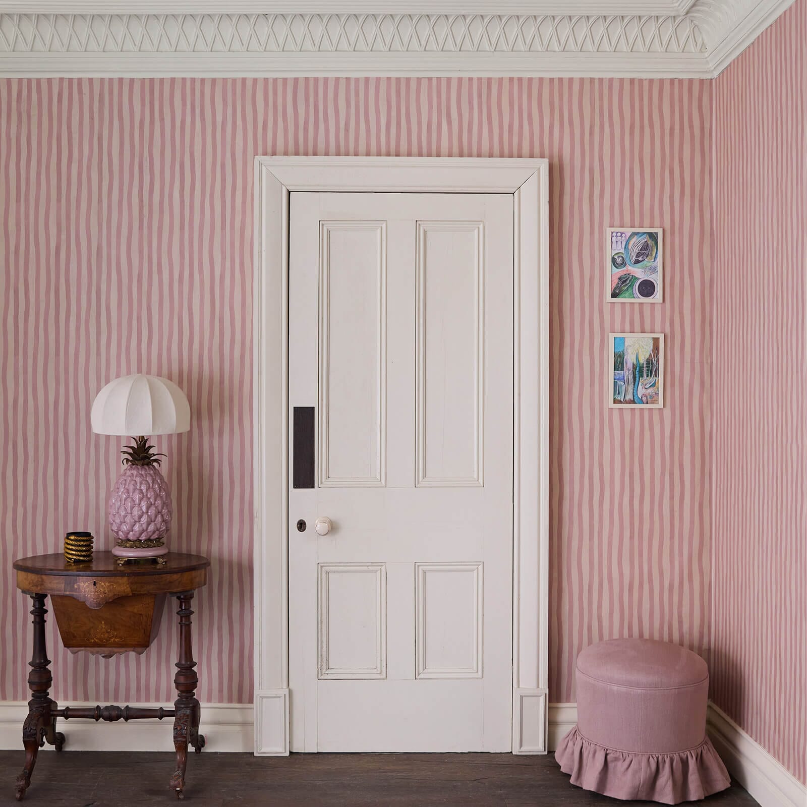 Artist's Stripe Wallpaper - Sakura & Astrantia - House of Hackney