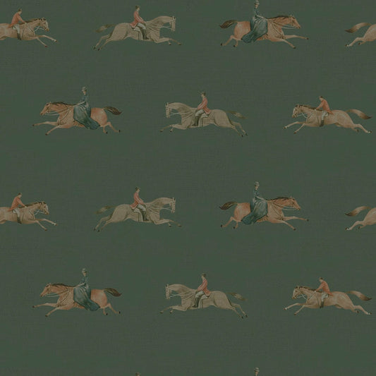 At The Races Wallpaper - Pine Green - Lucie Annabel