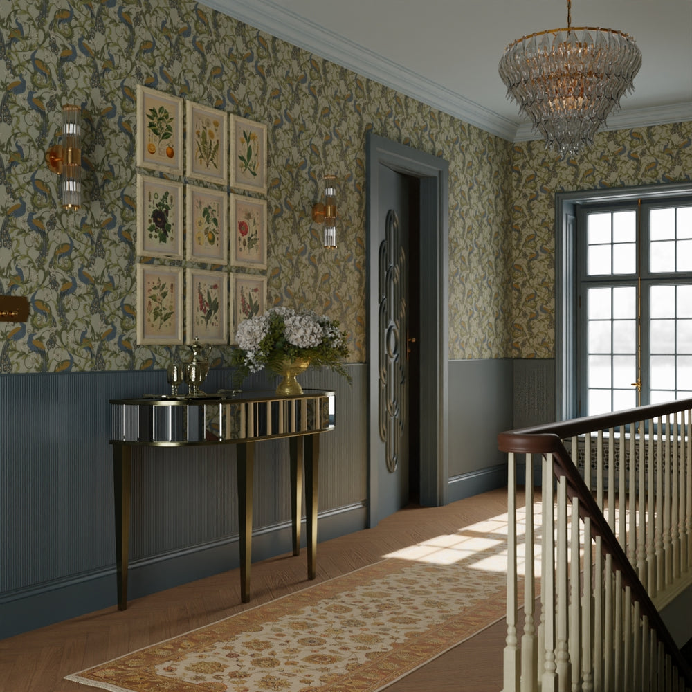 Aubrey Wallpaper - Classic Navy & Ochre on Forest Green - Lucie Annabel