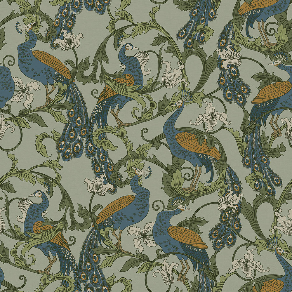 Aubrey Wallpaper - Classic Navy & Ochre on Forest Green - Lucie Annabel