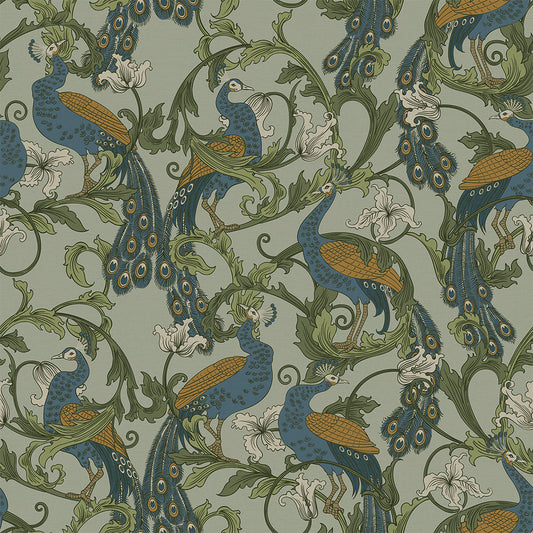Aubrey Wallpaper - Classic Navy & Ochre on Forest Green - Lucie Annabel