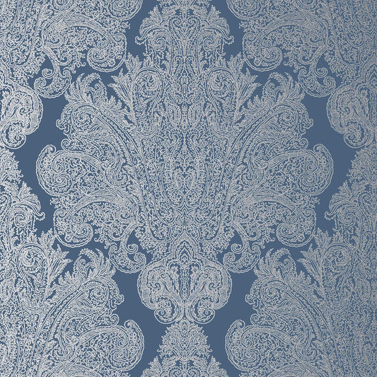 Auburn Wallpaper - Metallic Silver on Navy - AT6105 - Anna French