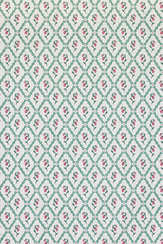 Wild Strawberry Trellis Fabric - Teal - Barneby Gates