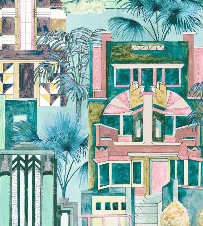Downtown Deco Wallpaper - Teal - Brand McKenzie