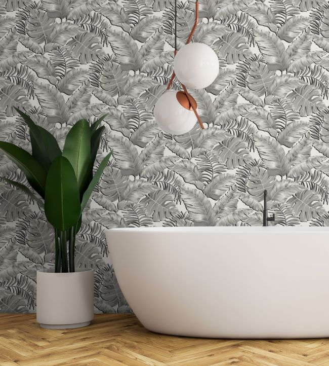 Banana Leaves Room Wallpaper - Gray
