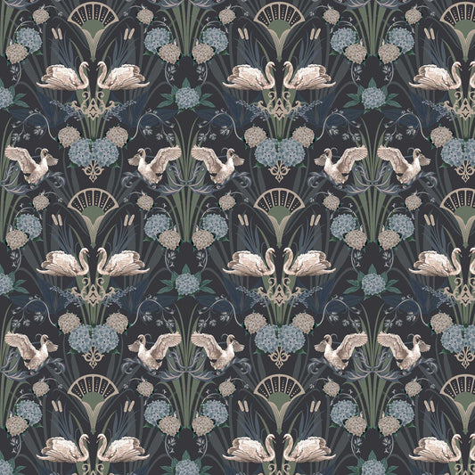 Deco Swan Wallpaper - Blue - The Graduate Collection