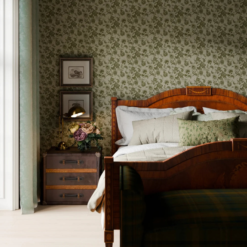 Balmoral Baroque Wallpaper - Gentleman Green & Warm Grey - Lucie Annabel