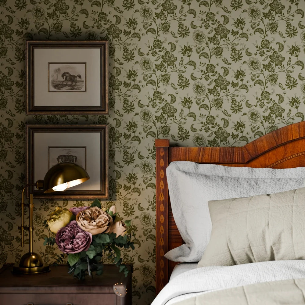 Balmoral Baroque Wallpaper - Gentleman Green & Warm Grey - Lucie Annabel
