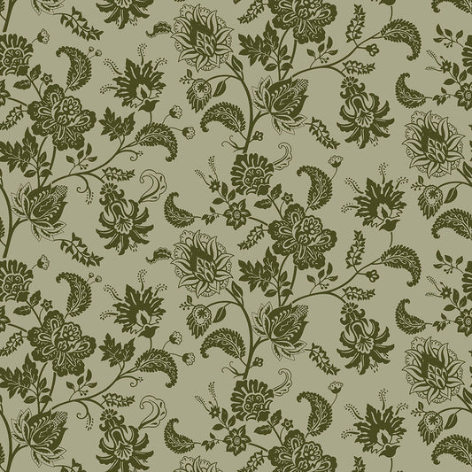 Balmoral Baroque Wallpaper - Gentleman Green & Warm Grey - Lucie Annabel