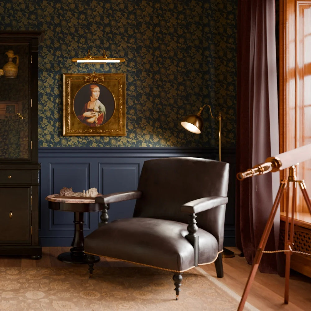 Balmoral Baroque Wallpaper - Mustard & Oxford Blue - Lucie Annabel