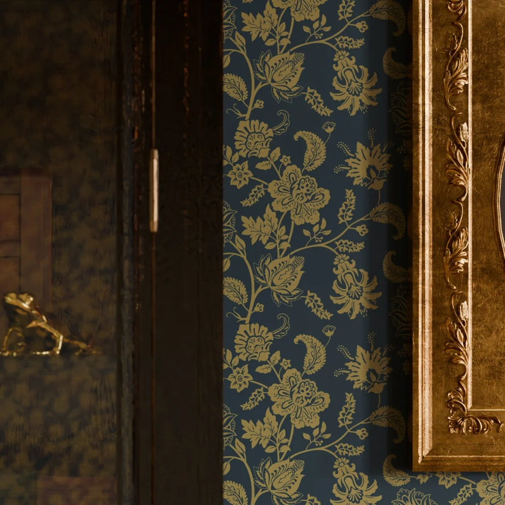 Balmoral Baroque Wallpaper - Mustard & Oxford Blue - Lucie Annabel