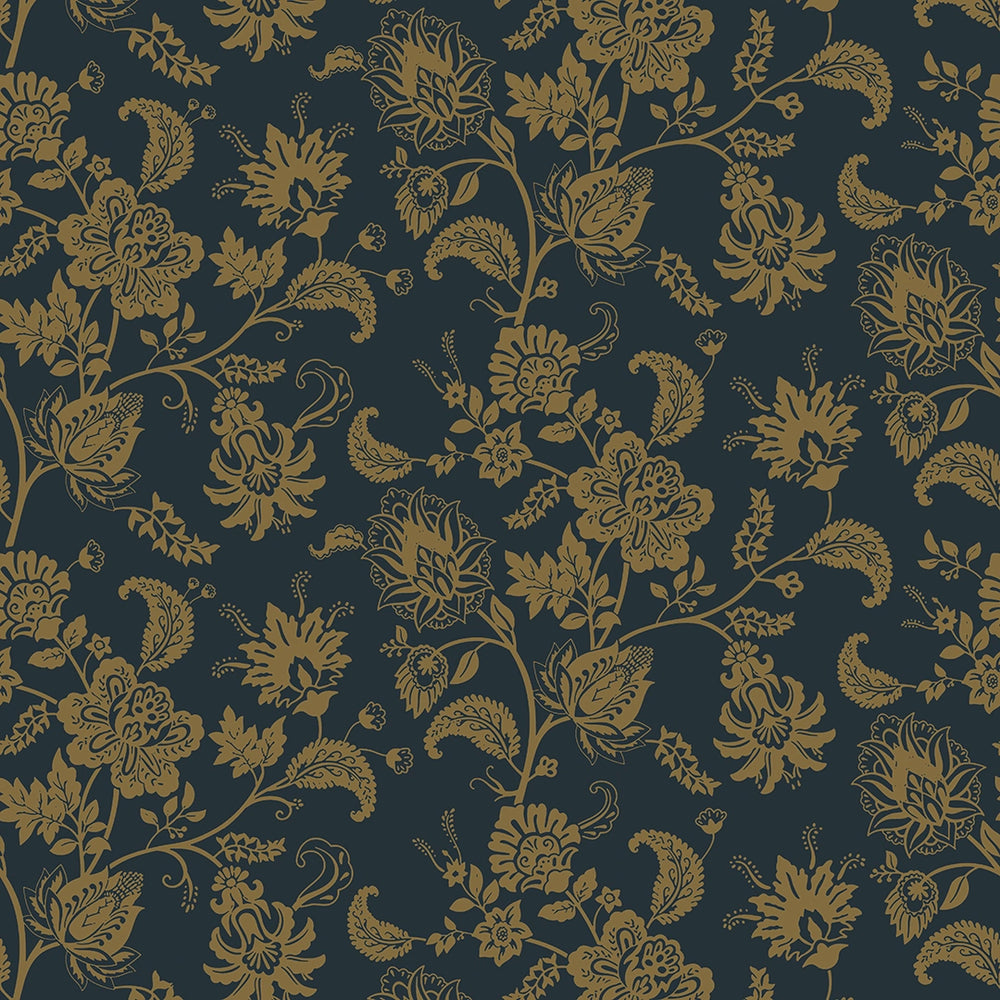 Balmoral Baroque Wallpaper - Mustard & Oxford Blue - Lucie Annabel