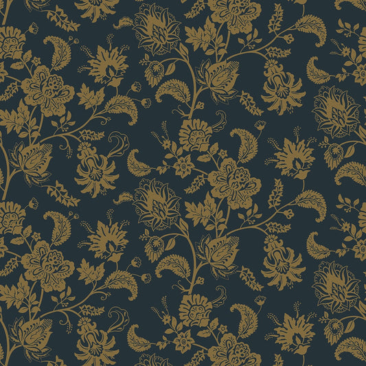 Balmoral Baroque Wallpaper - Mustard & Oxford Blue - Lucie Annabel