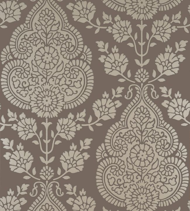 Balmuccia Damask Wallpaper - Pewter on Chestnut - AT57869 - Anna French