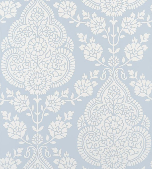 Balmuccia Damask Wallpaper - Soft Blue - AT57866 - Anna French