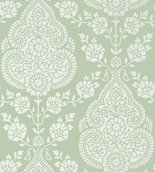 Balmuccia Damask Wallpaper - Soft Green - AT57867 - Anna French