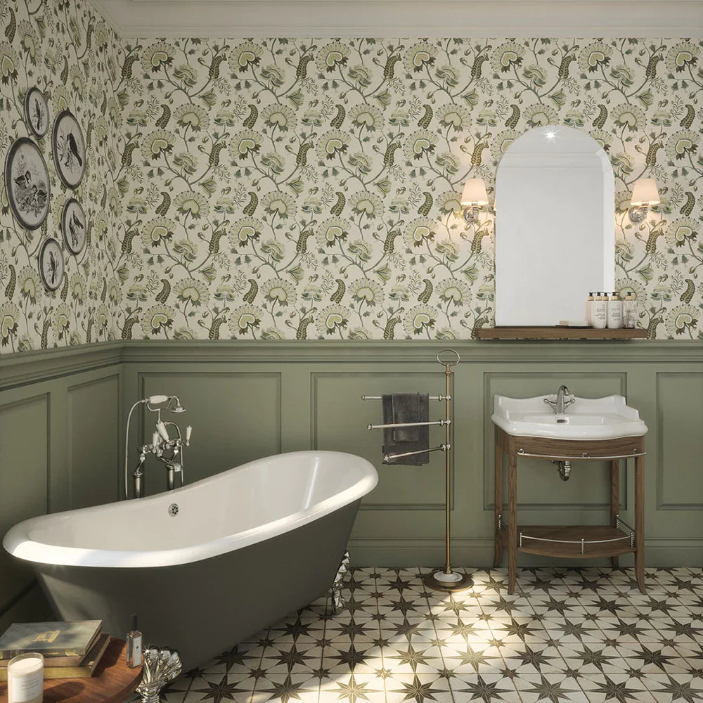 Beaumont Wallpaper - Olive & Sage Green on Ecru - Lucie Annabel