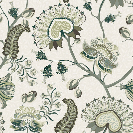 Beaumont Wallpaper - Olive & Sage Green on Ecru - Lucie Annabel