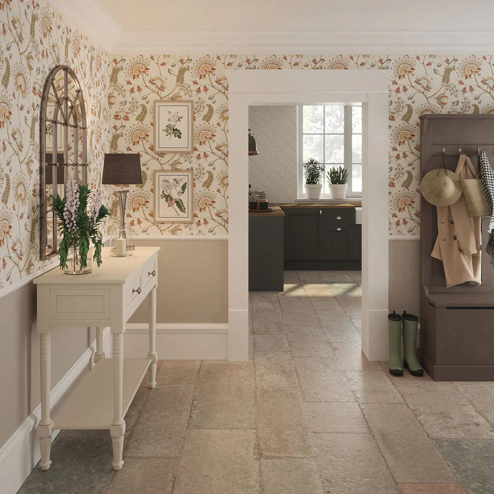 Beaumont Wallpaper - Spice & Vintage Grey on Ecru - Lucie Annabel