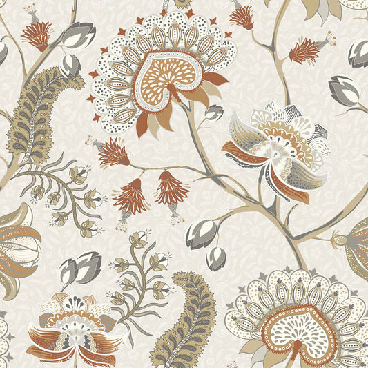 Beaumont Wallpaper - Spice & Vintage Grey on Ecru - Lucie Annabel