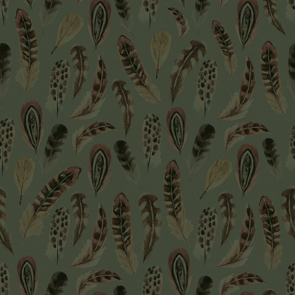Birds of a Feather Wallpaper - Rural Tones on Seafoam - Lucie Annabel