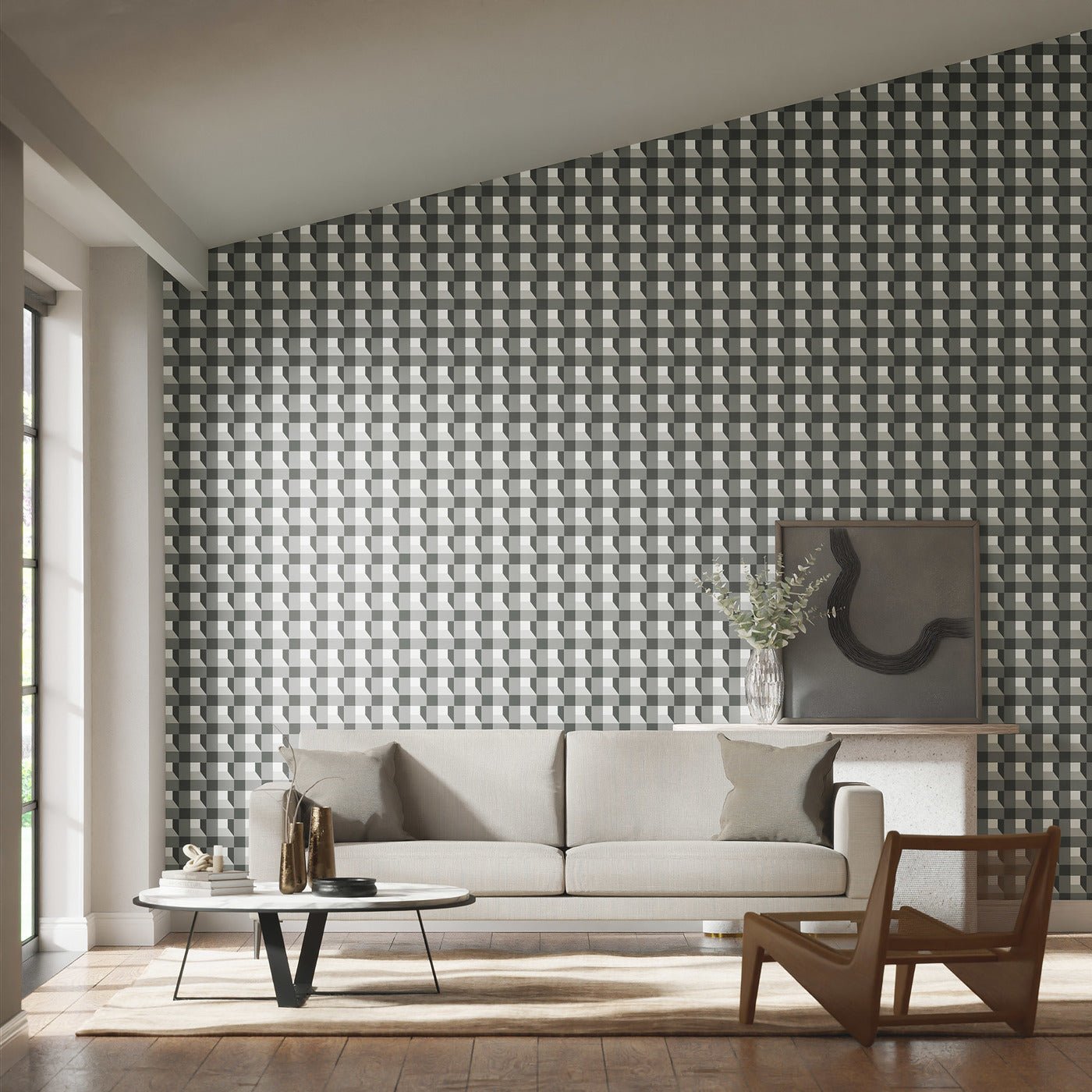 Blocks Wallpaper - Black Earth/Sketched/Diffused Light - HQN3112943 - Harlequin