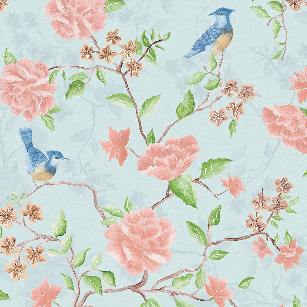 Blossoming Birdsong Wallpaper - Powder Blue - Lucie Annabel