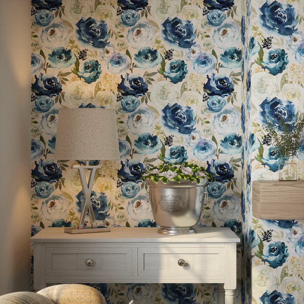 Bouquet De Fleurs Wallpaper - Blues with Chamomile - Lucie Annabel