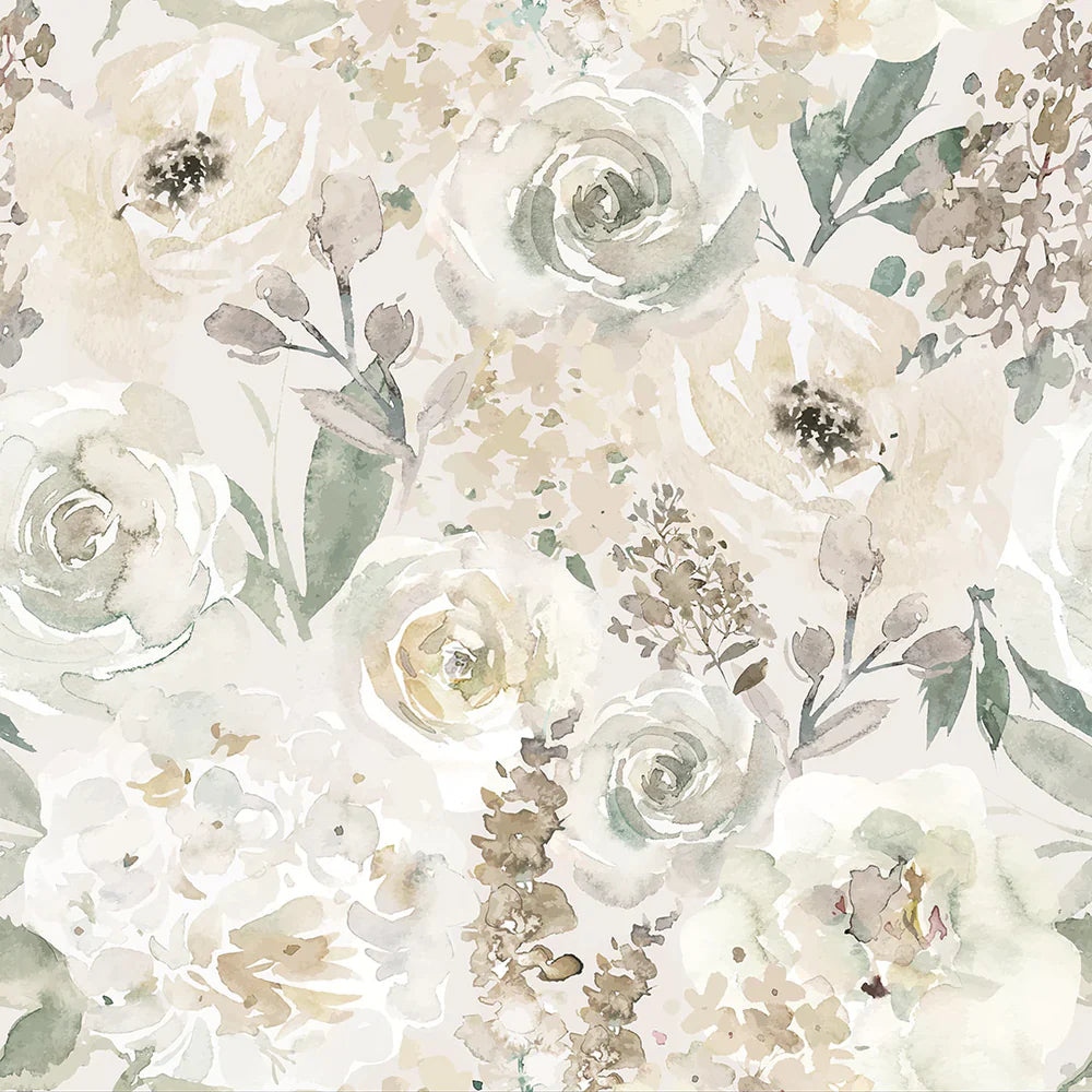 Bouquet De Fleurs Wallpaper - Soft Neutrals - Lucie Annabel