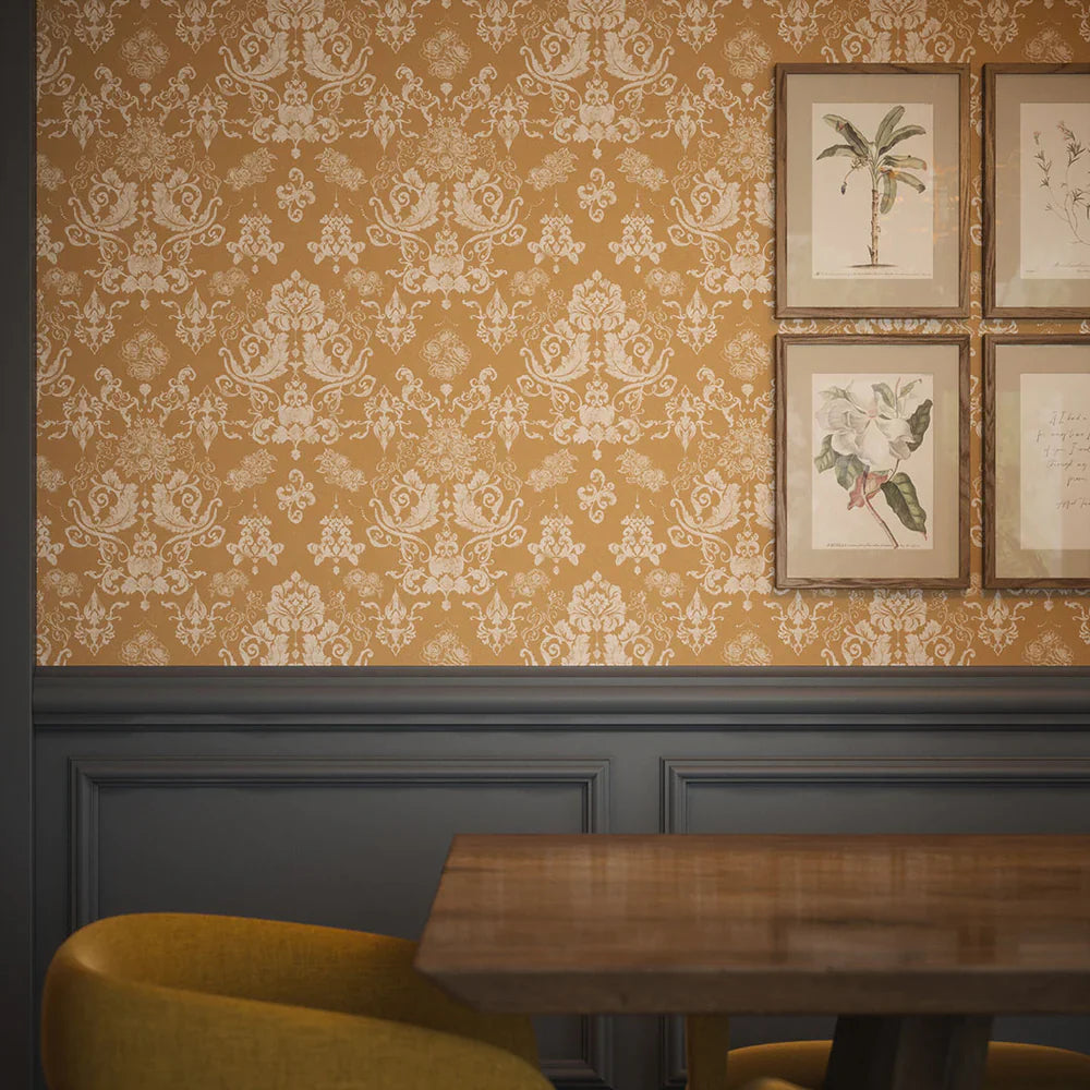Bridgerton Damask Wallpaper - Burnt Ochre & Vintage Cream - Lucie Annabel