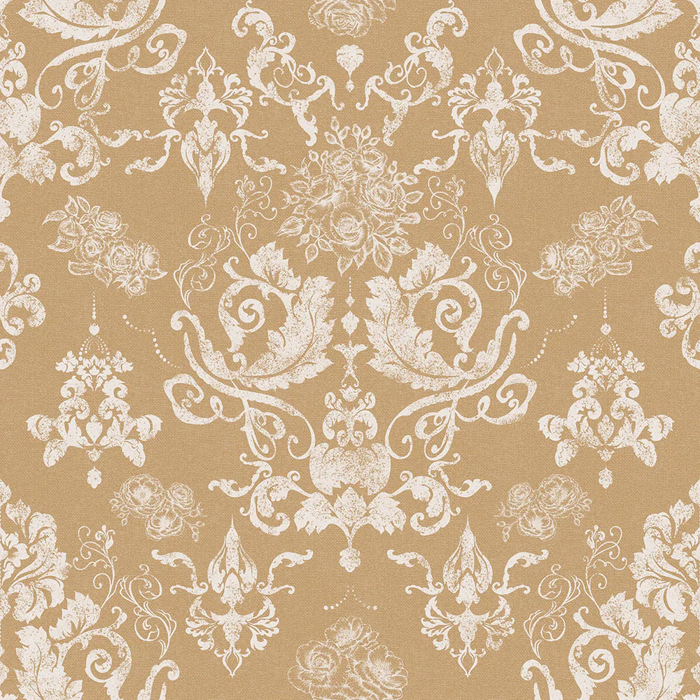 Bridgerton Damask Wallpaper - Burnt Ochre & Vintage Cream - Lucie Annabel