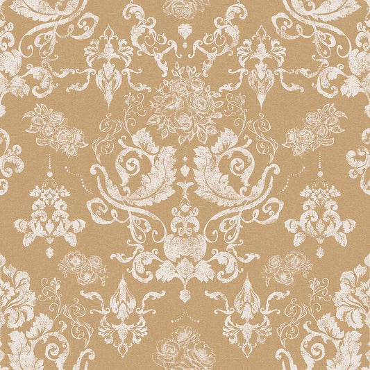 Bridgerton Damask Wallpaper - Burnt Ochre & Vintage Cream - Lucie Annabel