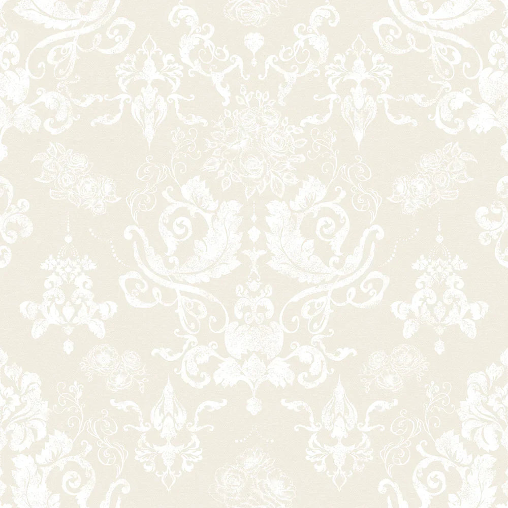 Bridgerton Damask Wallpaper - Classic Cream & Pearl White - Lucie Annabel