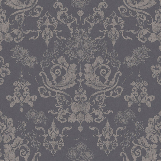 Bridgerton Damask Wallpaper - Slate & Vintage Grey - Lucie Annabel