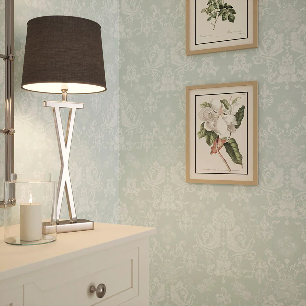 Bridgerton Damask Wallpaper - Soft Mint - Lucie Annabel