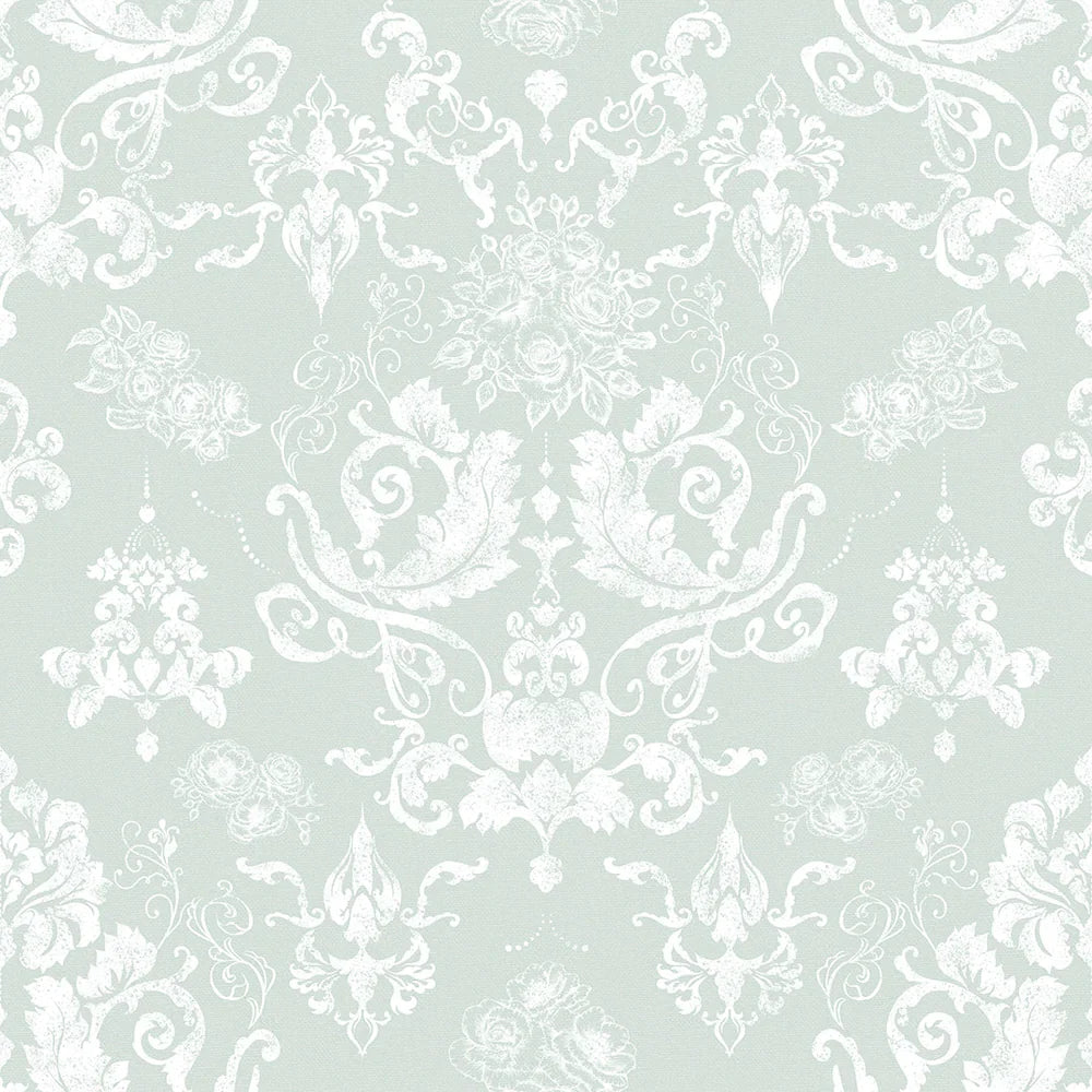 Bridgerton Damask Wallpaper - Soft Mint - Lucie Annabel