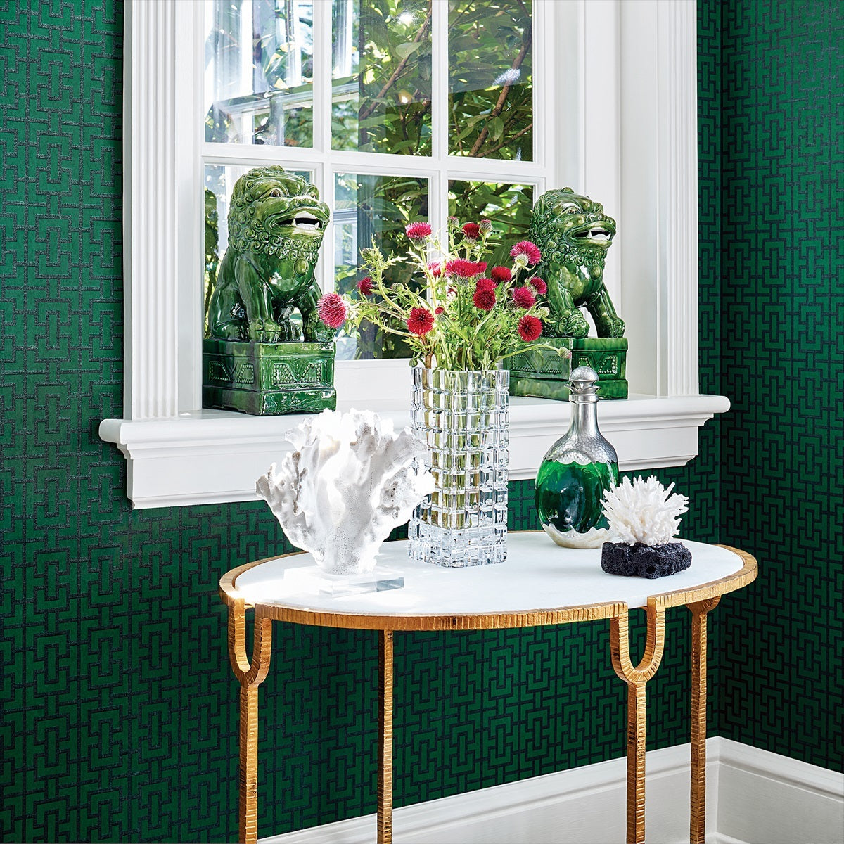 Bridle Wallpaper - Emerald Green - AT79123 - Anna French