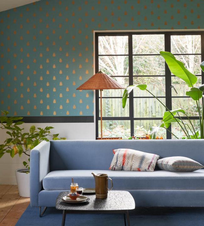 Bumble Bee Wallpaper - Blue - 555 - Farrow & Ball