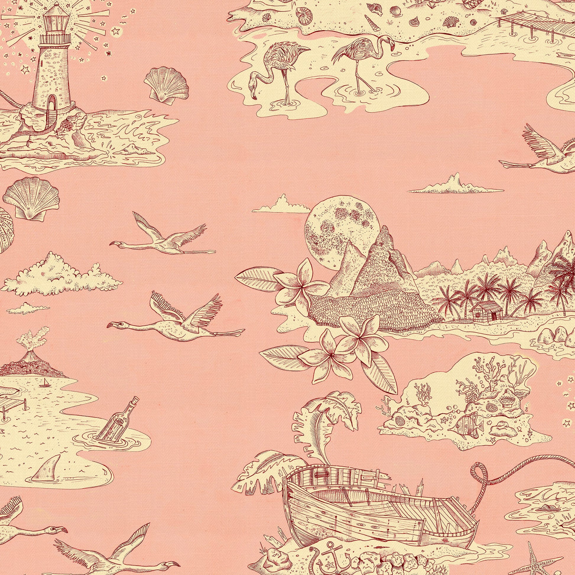 Castaway Wallpaper - Pink - Wear The Walls