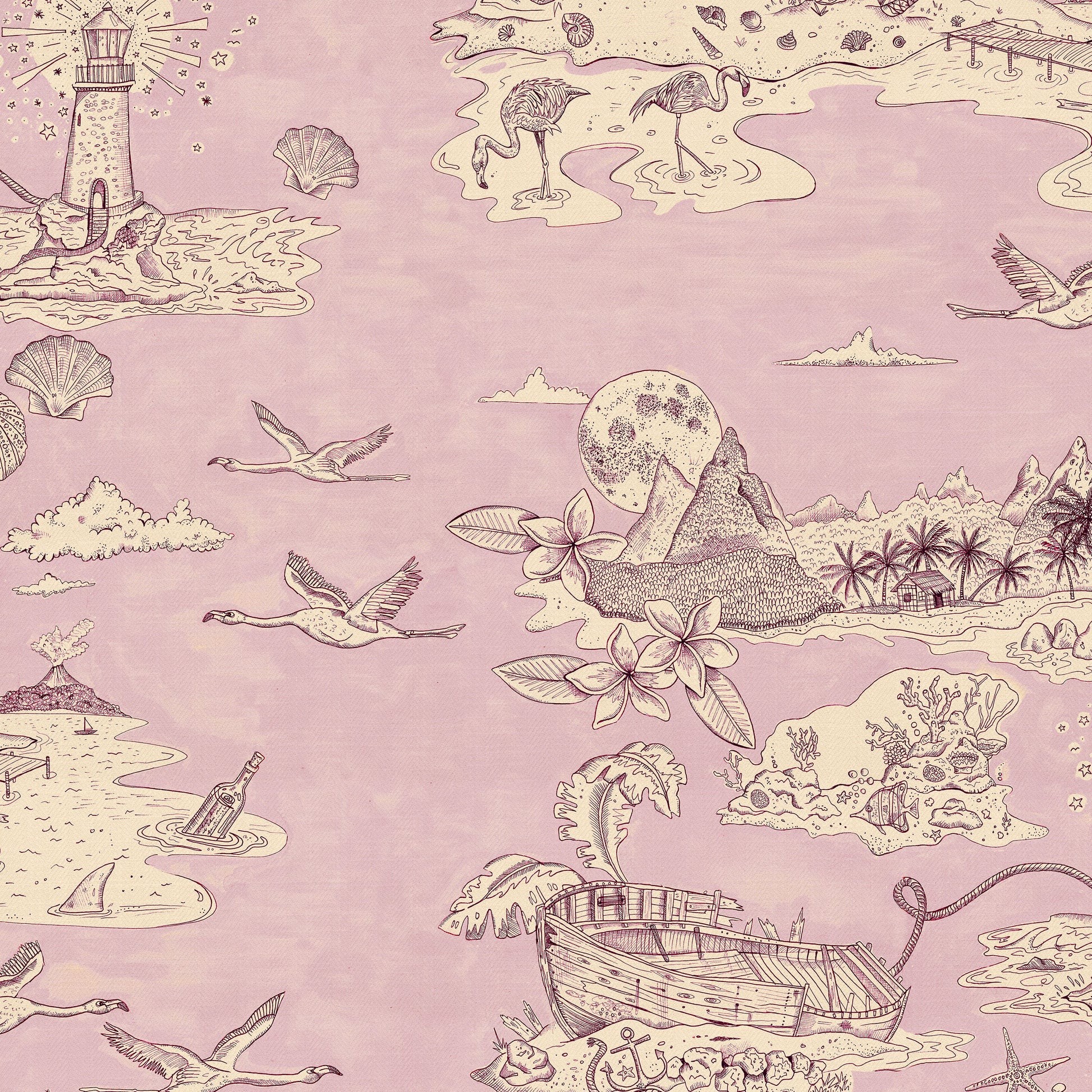 Castaway Wallpaper - Purple - Wear The Walls