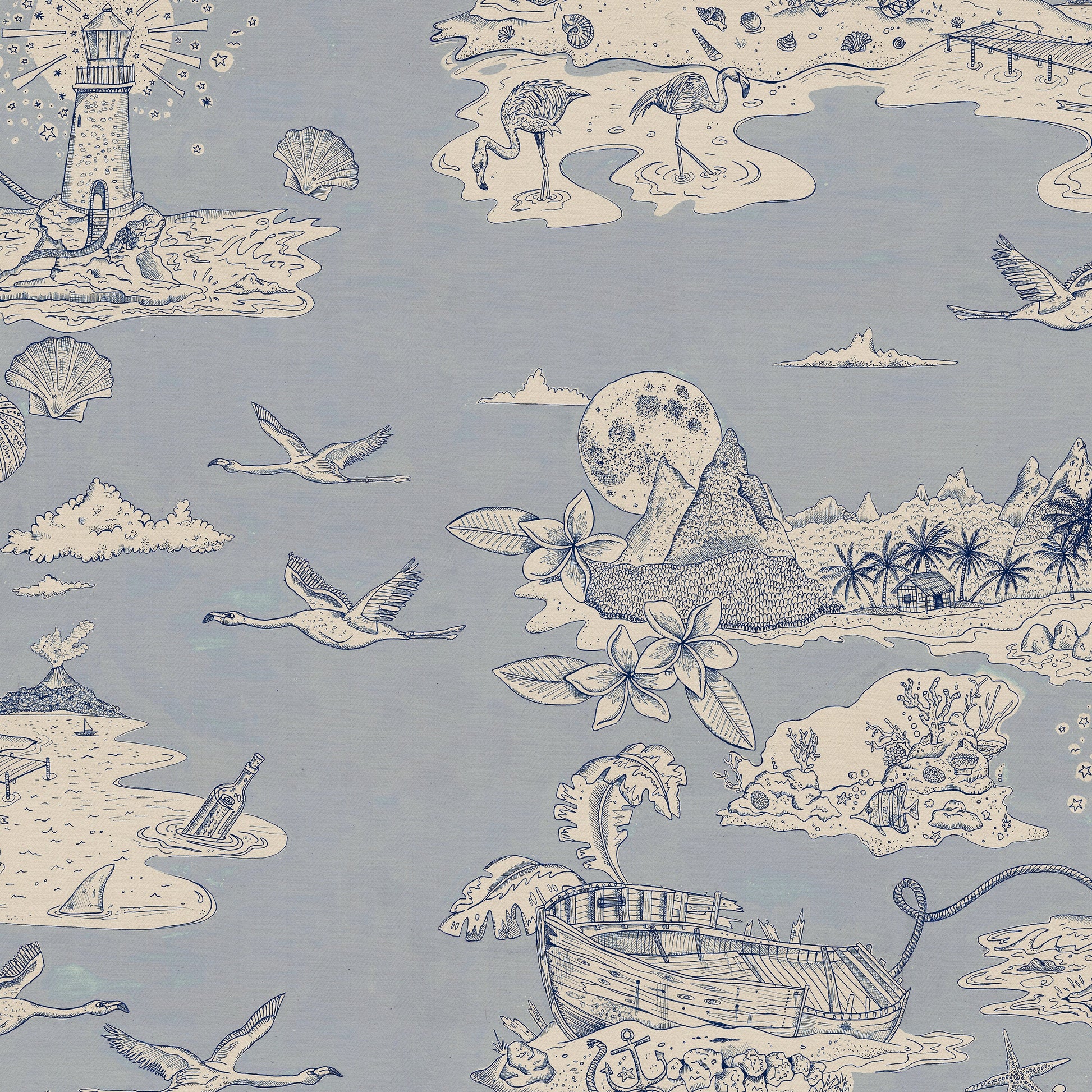 Castaway Wallpaper - Blue - Wear The Walls