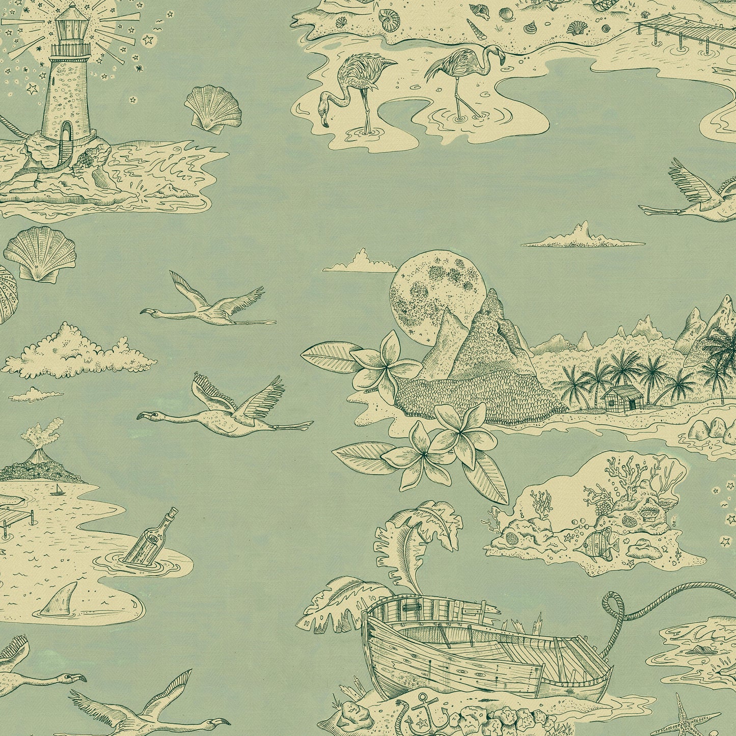 Castaway Wallpaper - Green - Wear The Walls