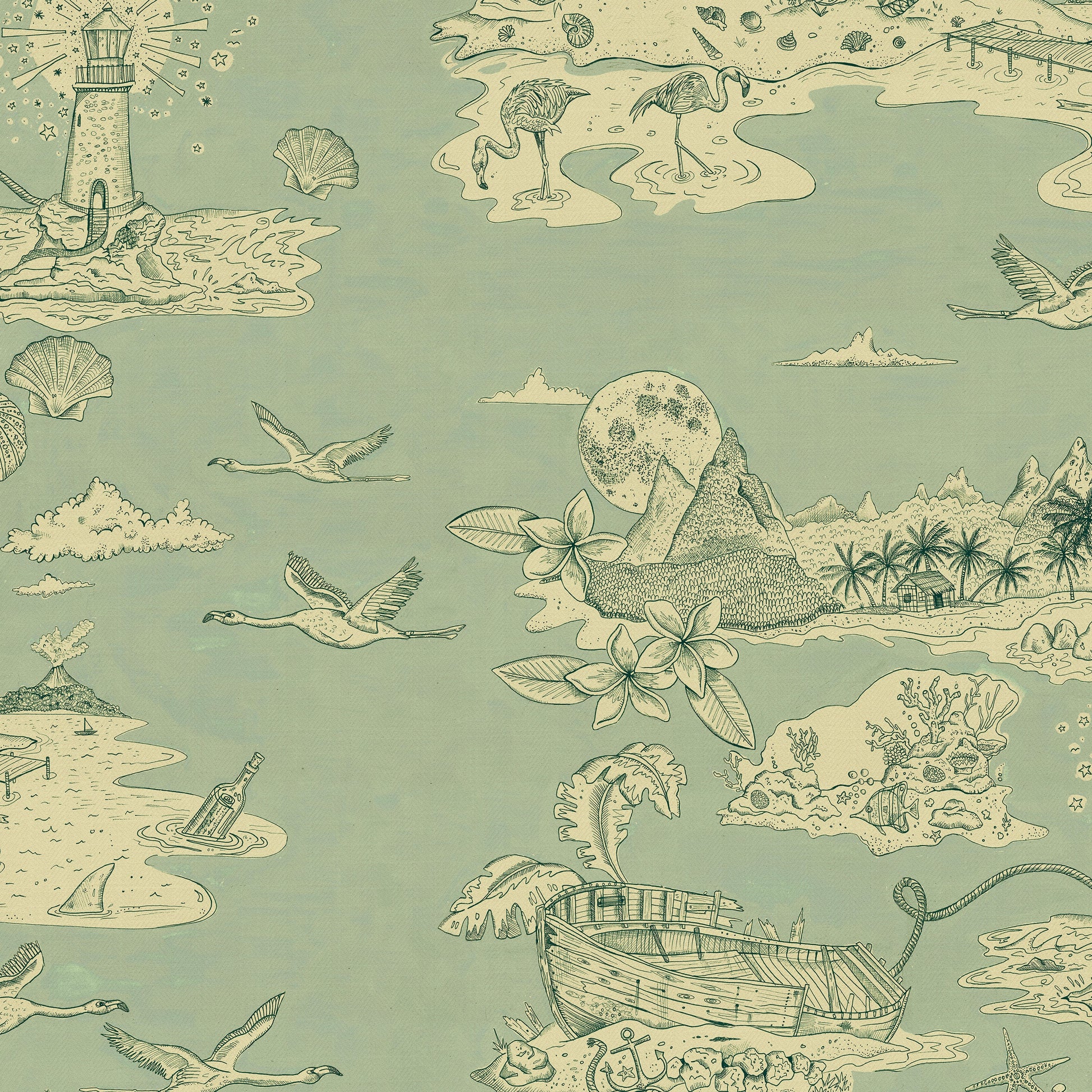 Castaway Wallpaper - Green - Wear The Walls