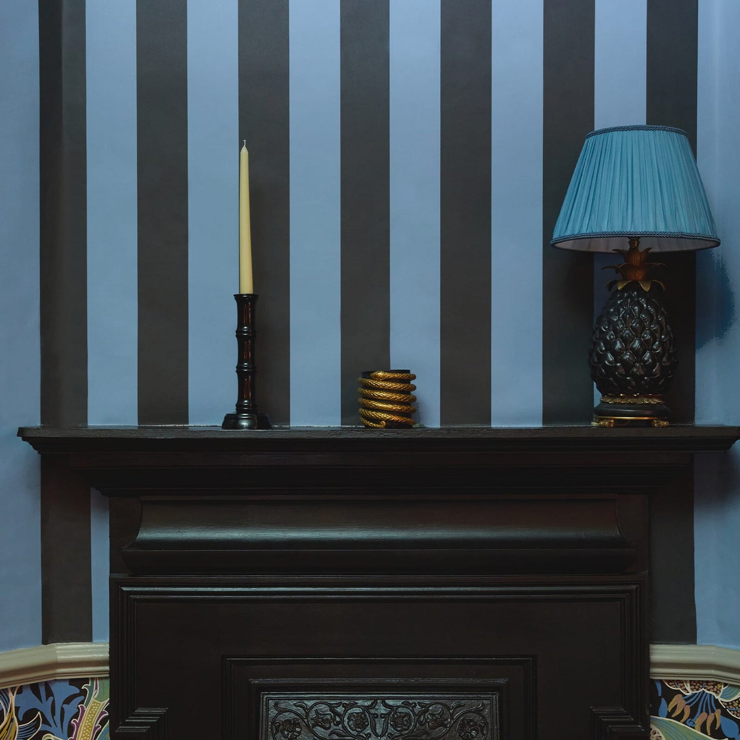 Camelot Stripe Traditional Wallpaper - Sky and Noir - House of Hackney