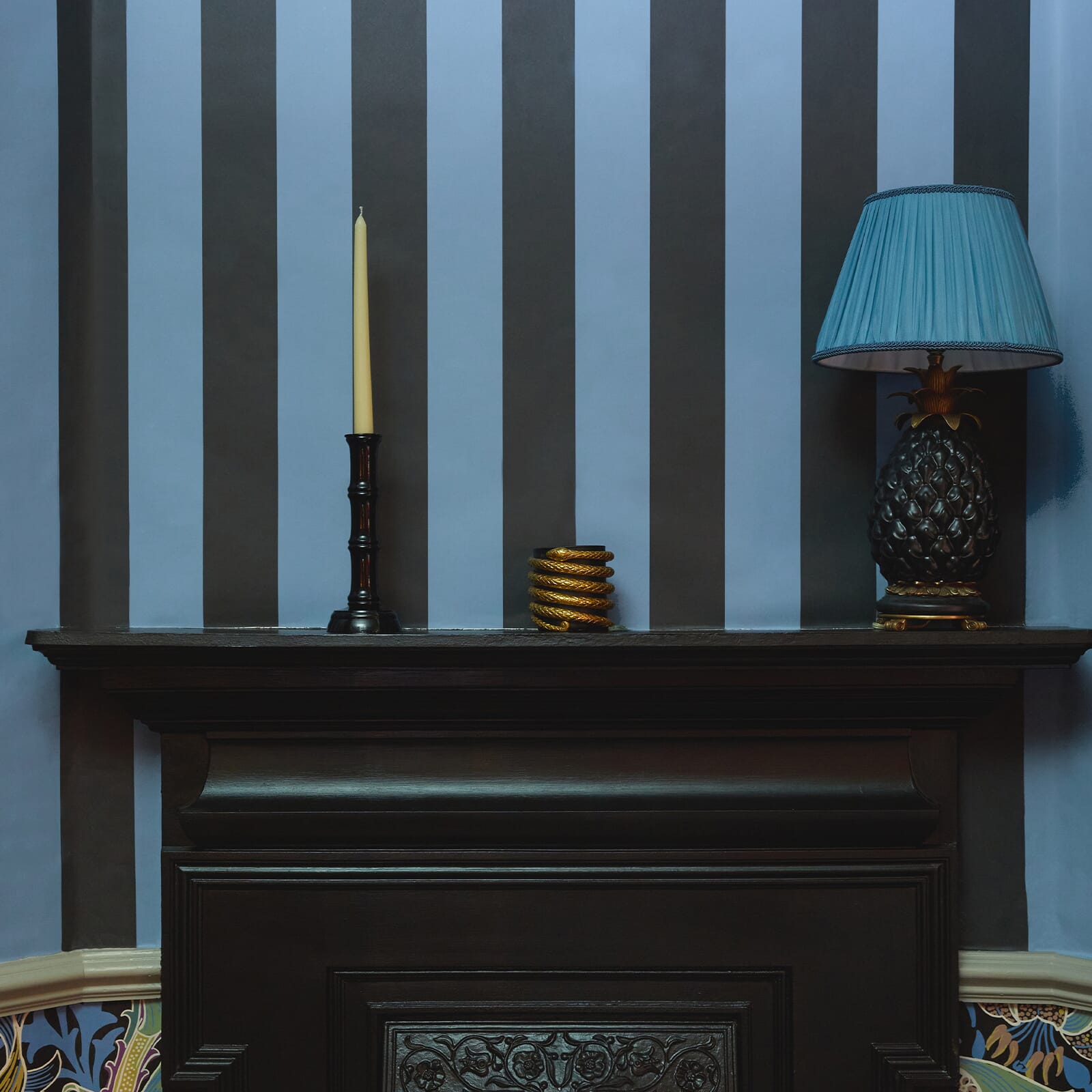 Camelot Stripe Traditional Wallpaper - Sky and Noir - House of Hackney