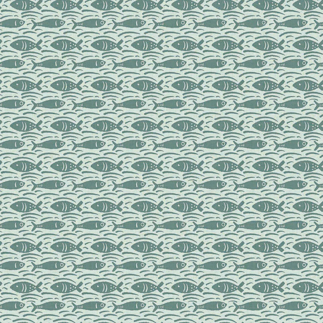 Catch of the Day Wallpaper - Teal on Duck Egg - Lucie Annabel