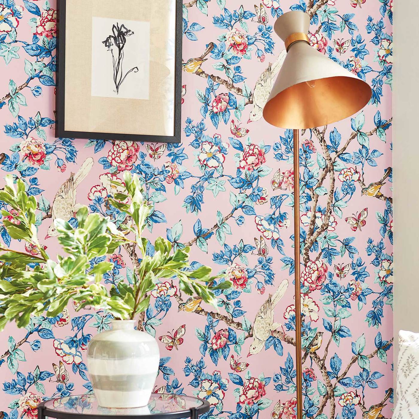 Caverley Wallpaper - Rose/French Blue - DOSW217035 - Sanderson