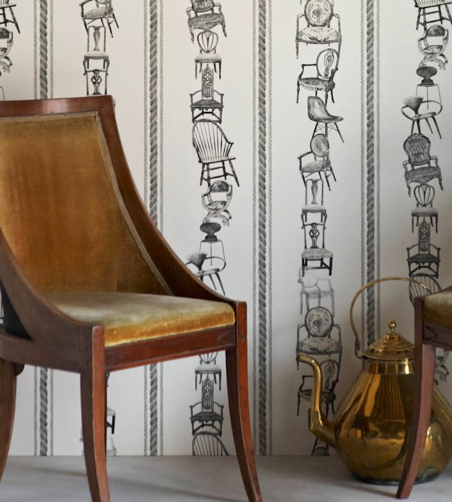Chairs Wallpaper - Black on Parchment - BG0500-102 - Barneby Gates