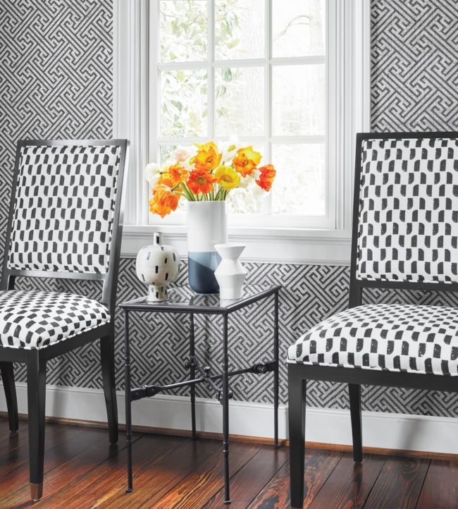 Charlotte Raffia Wallpaper - Black and Metallic Silver - AT9842 - Anna French
