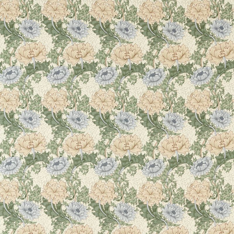 Chrysanthemum Outdoor Fabric - Mineral/Cream - 227101 - Morris & Co